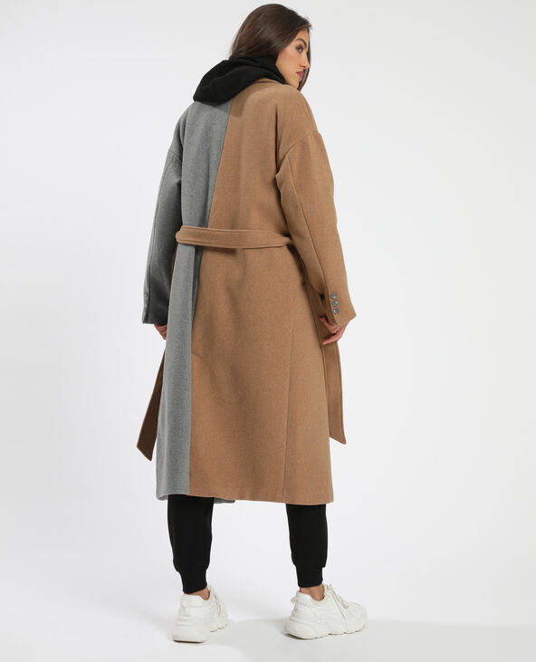 Manteau long bicolore camel - Pimkie