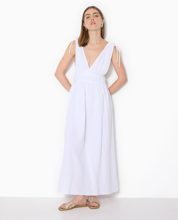 Robe longue en gaze de coton avec nouettes blanc - Pimkie