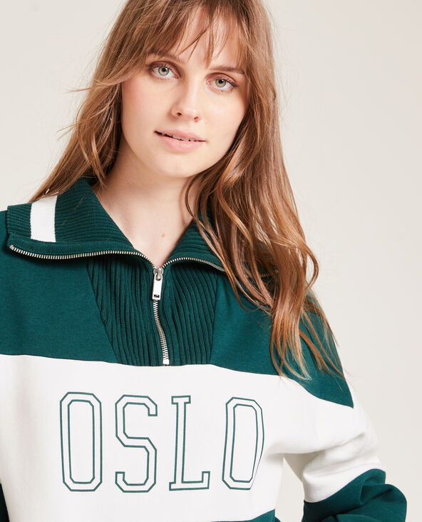 Sweat bi-matière col zippé vert - Pimkie