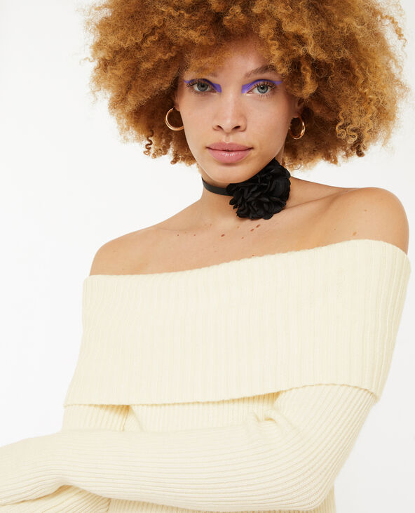 Robe longue en maille encolure Bardot écru - Pimkie