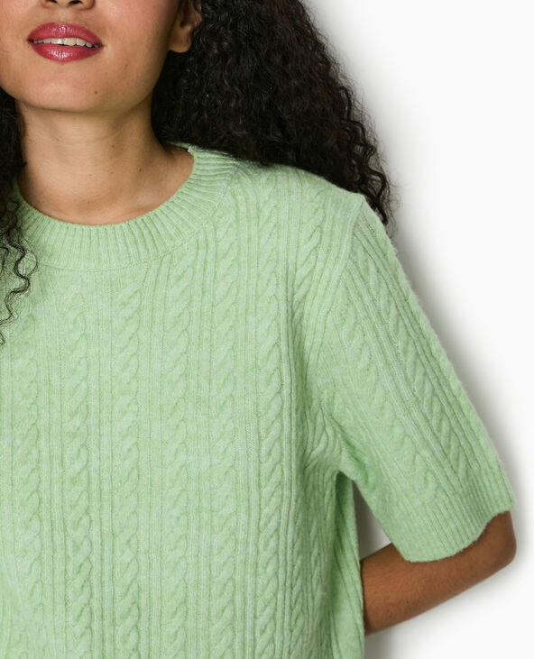 Pull manches courtes maille torsadée vert - Pimkie