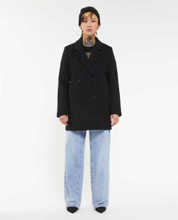 Manteau court drap de laine noir - Pimkie