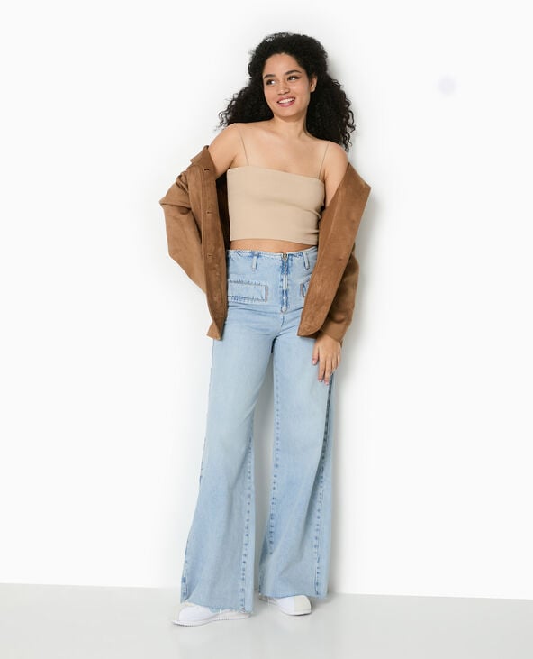 Top bandeau court avec bretelles fines beige - Pimkie