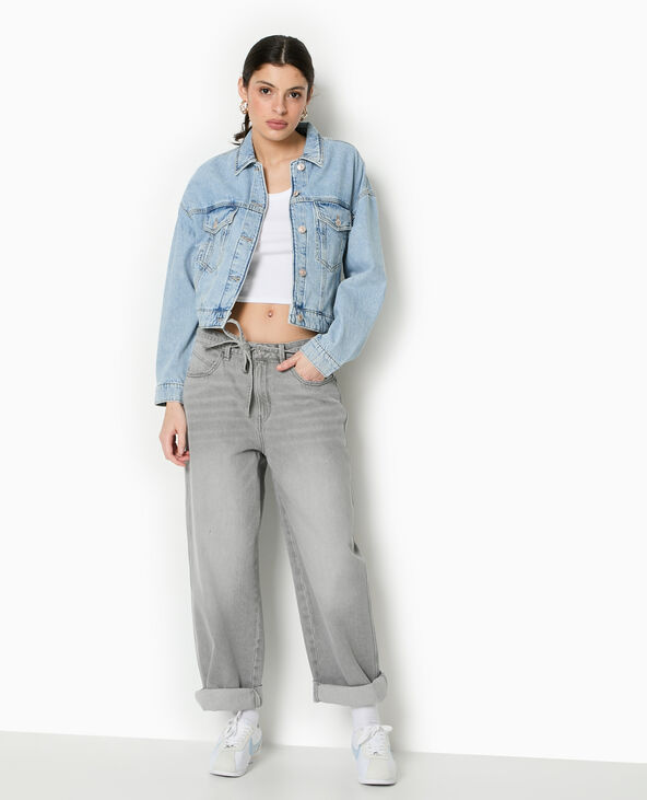 Jean baggy taille basse avec ceinture à nouer gris clair - Pimkie