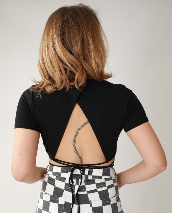 T-shirt cropped à nouer noir - Pimkie