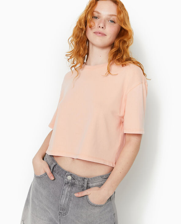 T-shirt court en coton épais effet délavé corail - Pimkie