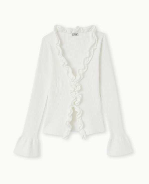 Gilet en maille côtelée avec volants blanc - Pimkie