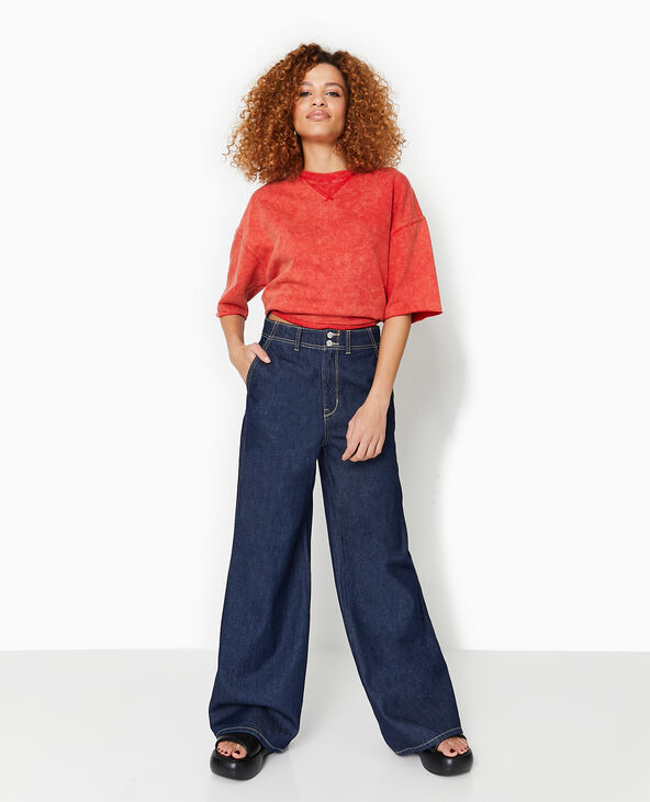 Sweat manches courtes délavé acid wash rouge - Pimkie