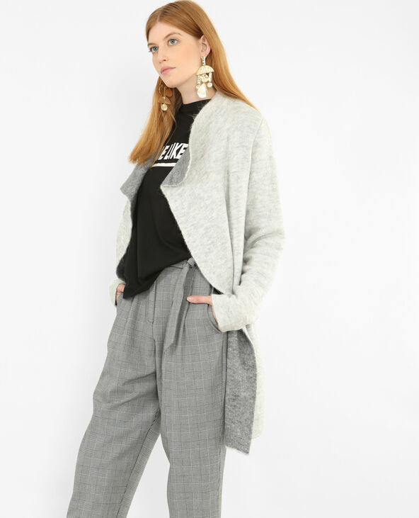 Long gilet à col châle gris chiné - Pimkie