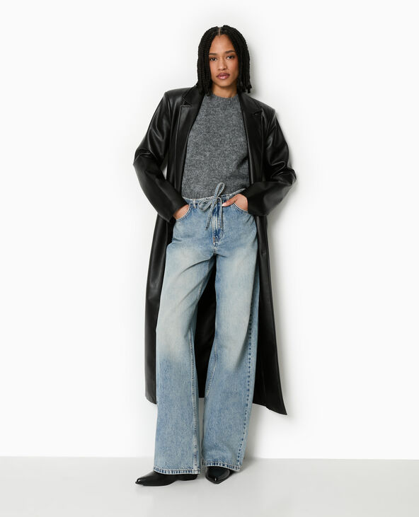 Jean droit taille basse avec ceinture à nouer bleu - Pimkie