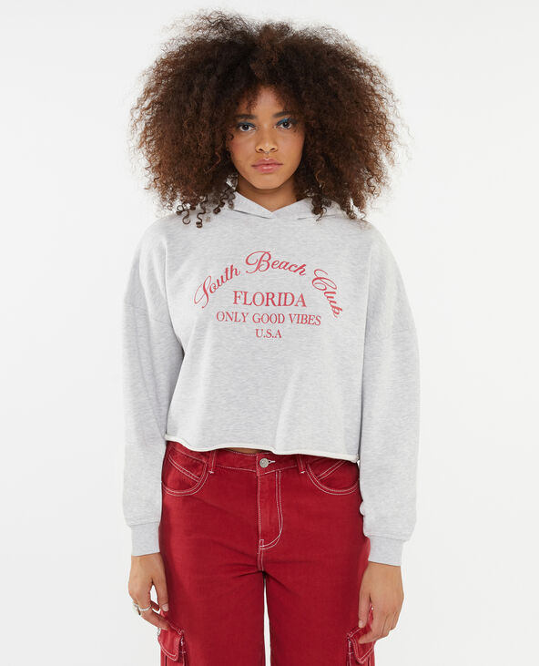 Sweat capuche cropped avec print devant gris chiné - Pimkie