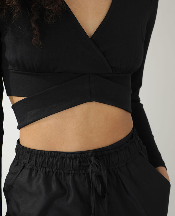 T-shirt cropped cache-cœur noir - Pimkie