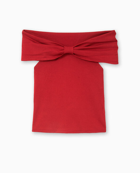 Top bustier en maille avec nœud rouge - Pimkie