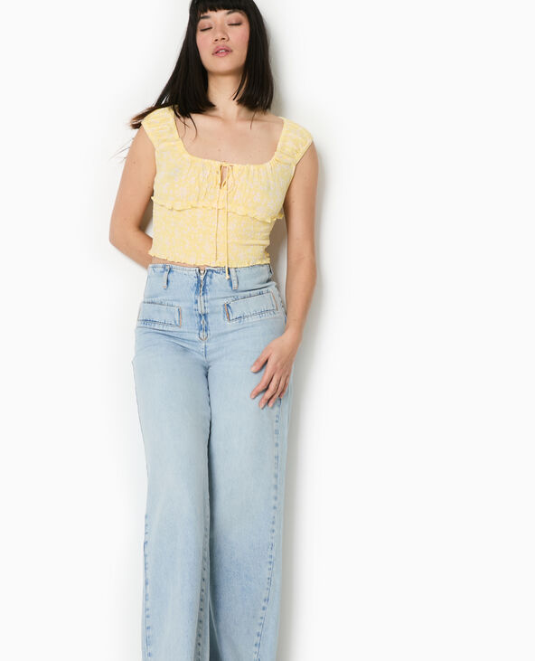 Top court forme empire avec petites fleurs Jaune pâle - Pimkie