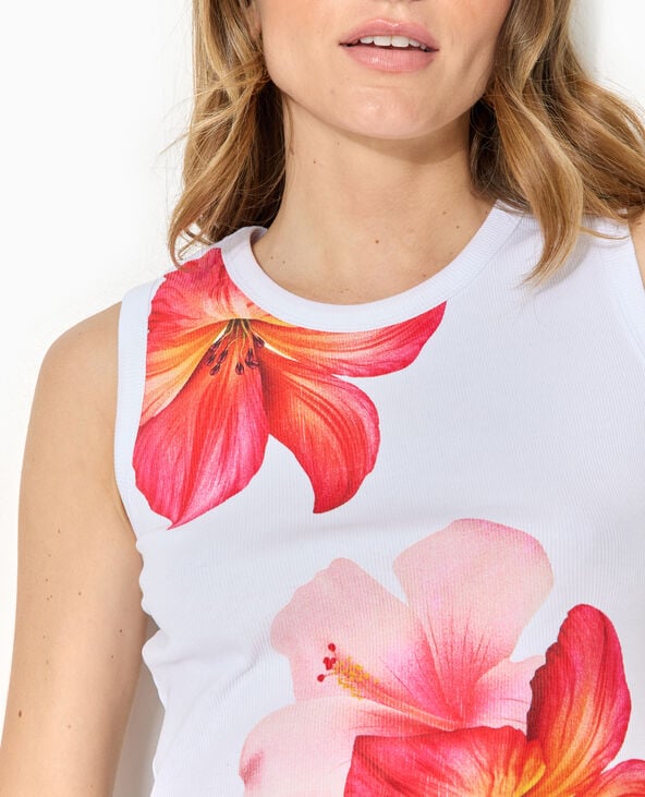 Débardeur en maille côtelée avec maxi fleurs blanc - Pimkie