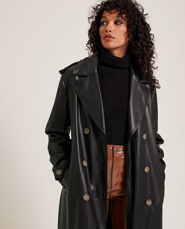 VESTE LONGUE IMPERMÉABLE TRENCH NOIR FEMME