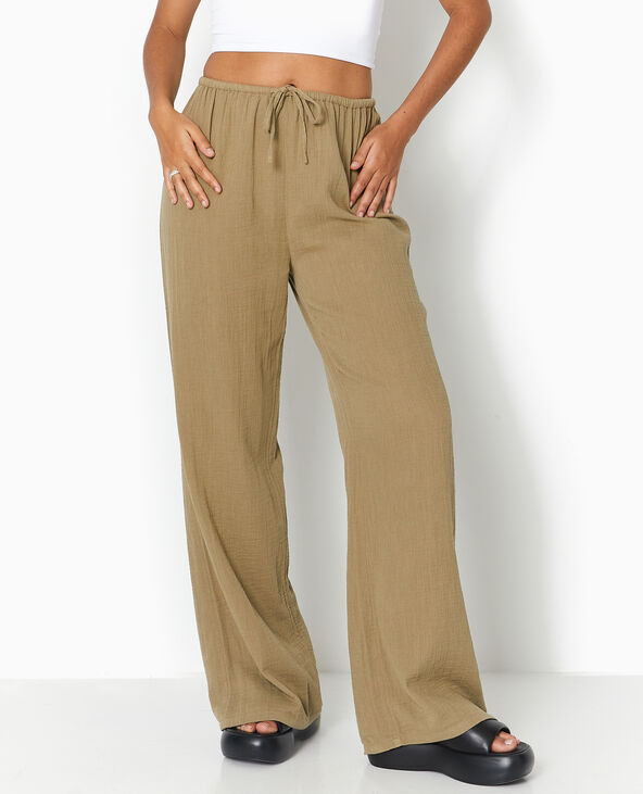 Pantalon large en gaze de coton vert kaki - Pimkie