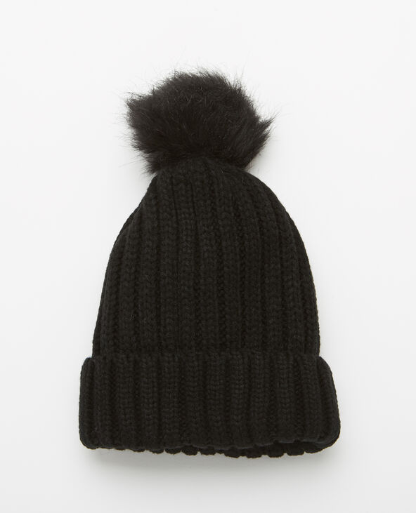 Bonnet à pompon noir - Pimkie