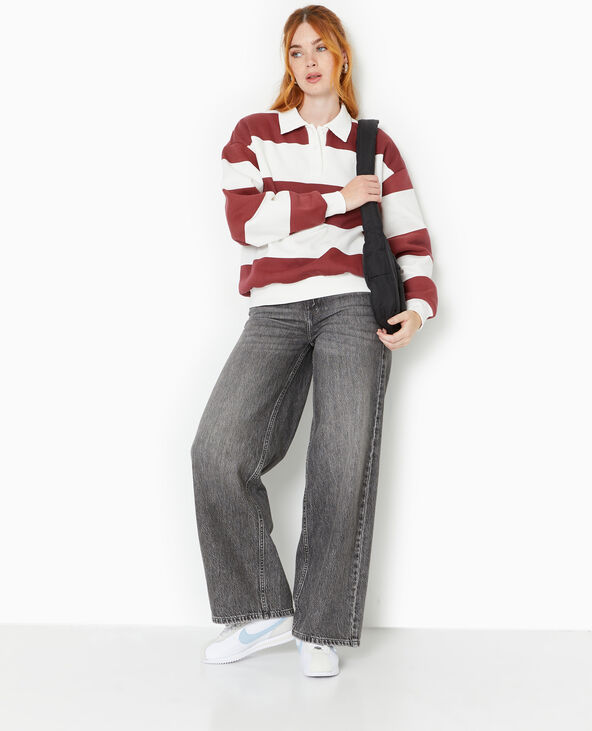 Sweat à rayures avec col polo bordeaux - Pimkie