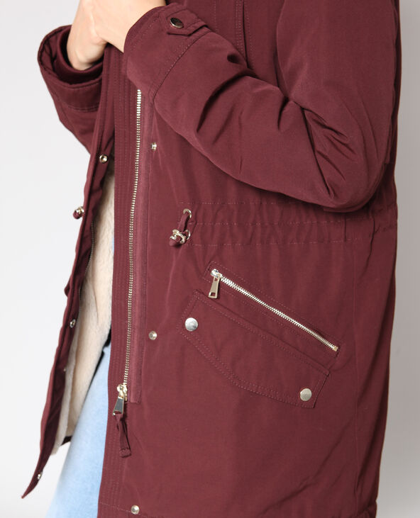 Parka longue en fausse fourrure bordeaux - Pimkie