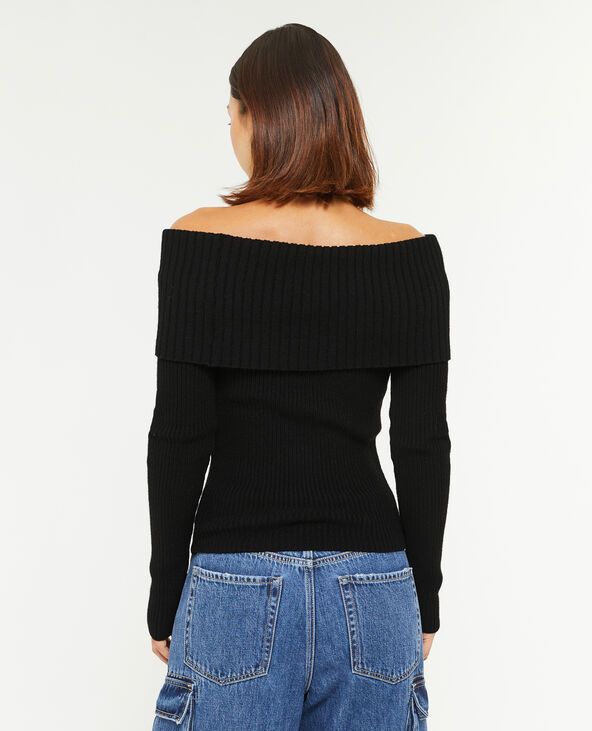 Pull encolure Bardot en maille côtelée noir - Pimkie