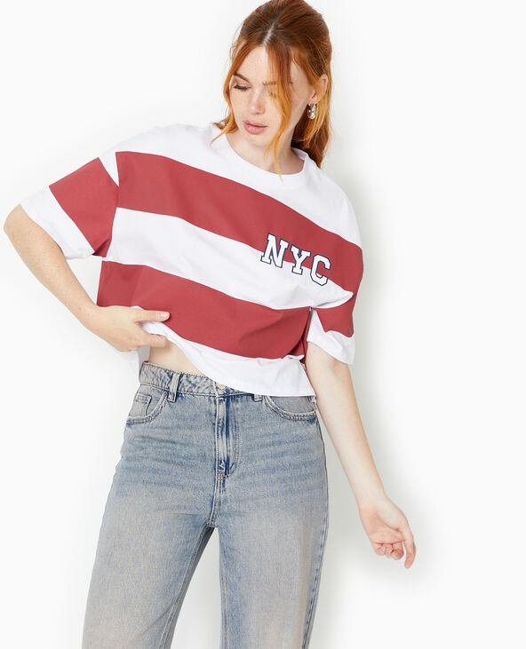 T-shirt ample et court larges rayures bordeaux - Pimkie