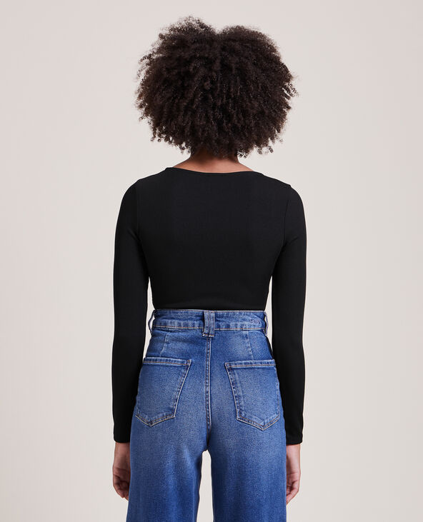 Body manches longues avec lacets noir - Pimkie