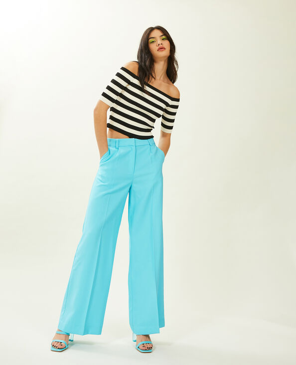 Pantalon large en toile fluide bleu turquoise - Pimkie
