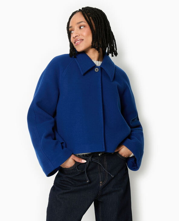 Manteau court drap de laine bleu marine - Pimkie