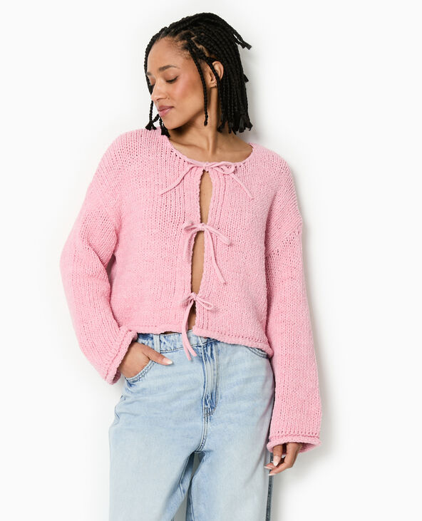 Gilet court avec nouettes devant rose - Pimkie