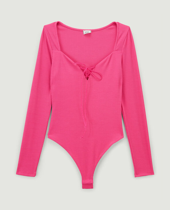 Body manches longues avec laçage rose fuchsia - Pimkie