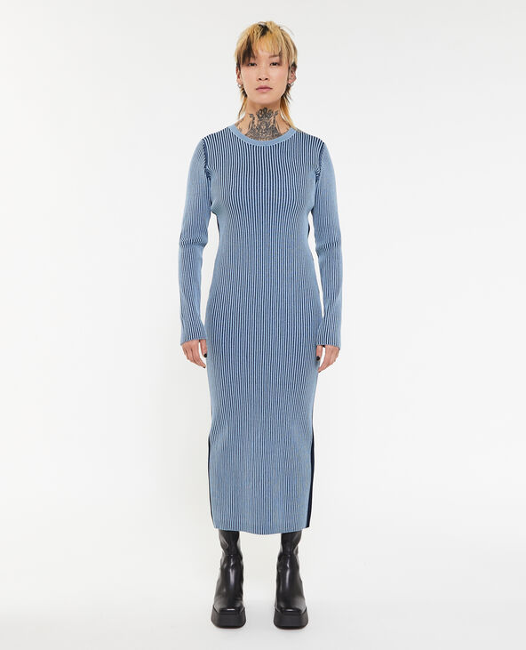 Robe longue en maille avec effet rayé bleu marine - Pimkie