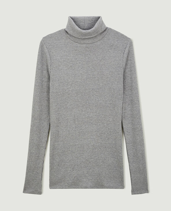 Pull fin col roulé maille côtelée gris foncé - Pimkie