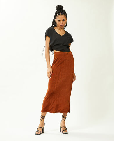 Jupe longue en maille fluide marron - Pimkie