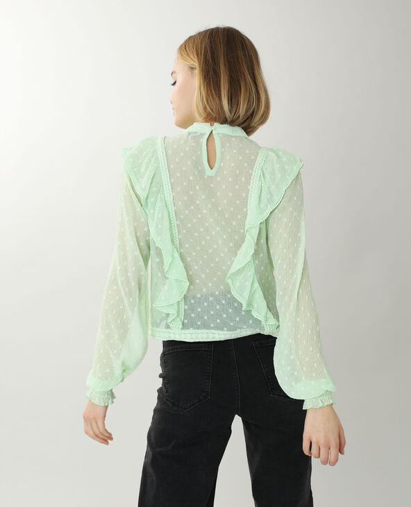 Blouse dentelle et volants vert - Pimkie