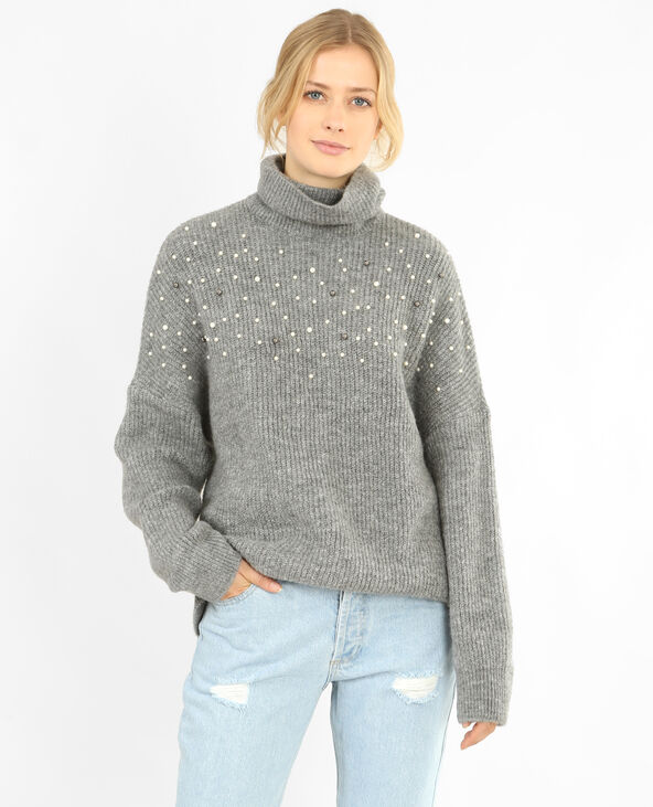 Pull oversized à perles gris chiné - Pimkie