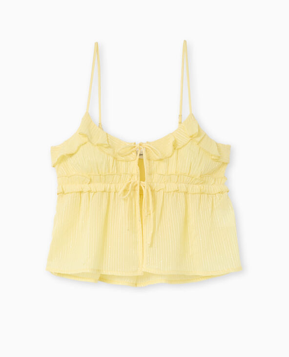 Top à bretelles avec volants et mini sequins Jaune pâle - Pimkie