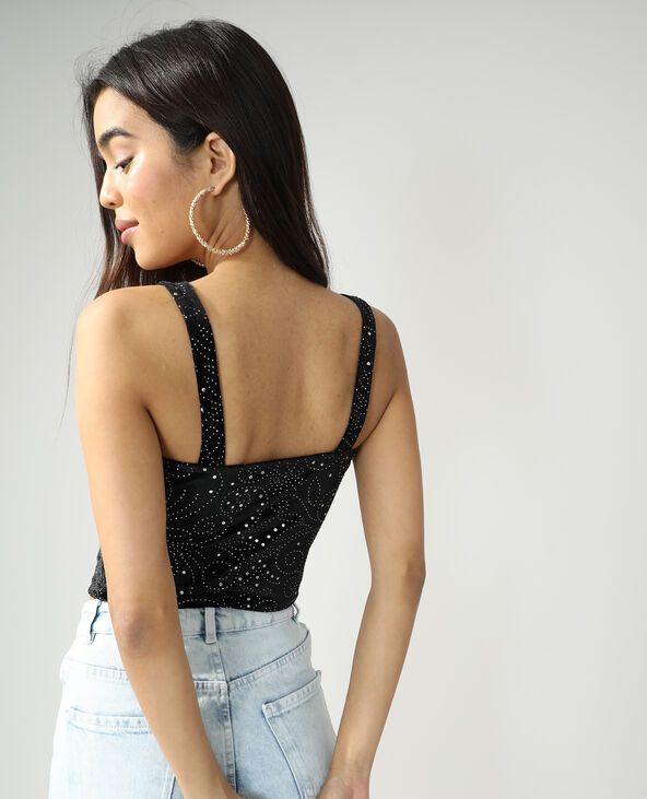 Haut avec strass en velours noir - Pimkie