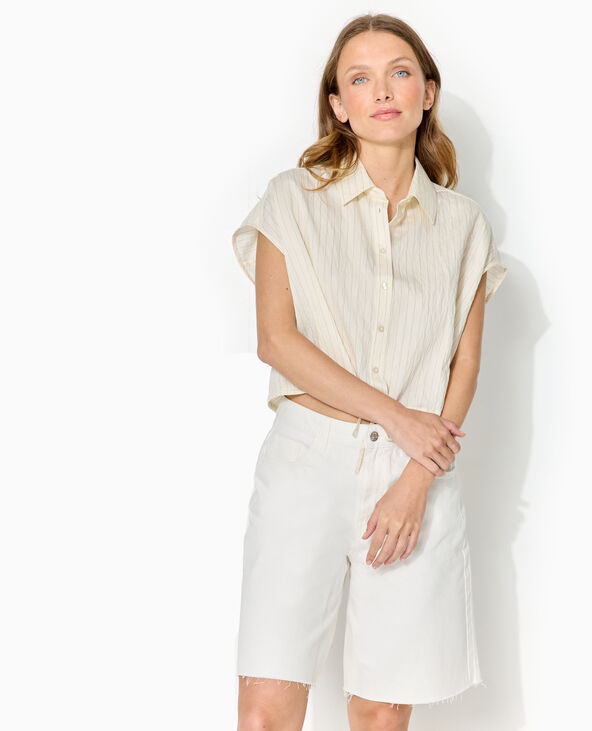 Chemise courte sans manches avec fines rayures écru - Pimkie