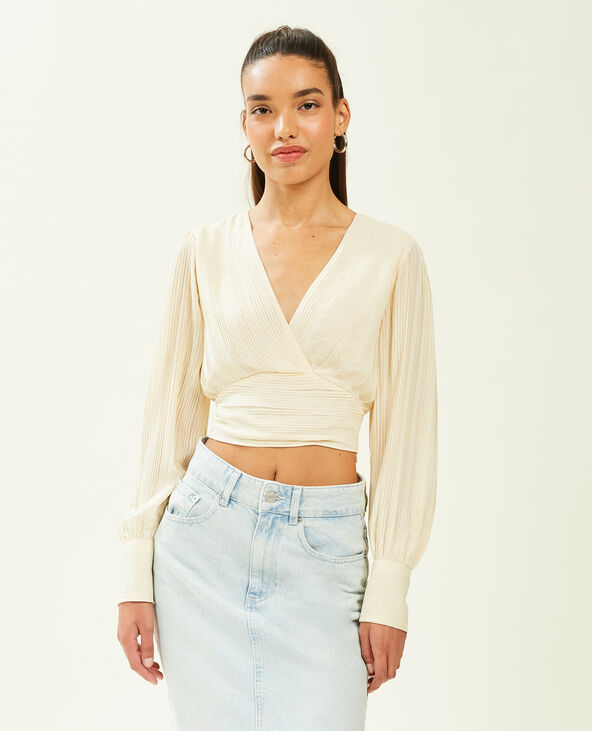 Top effet drapé à manches longues beige - Pimkie