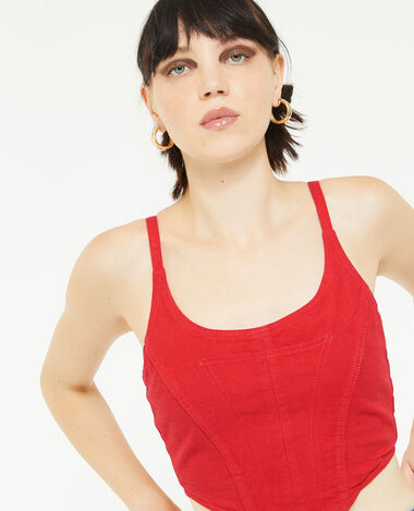 Top brassière en jean rouge - Pimkie