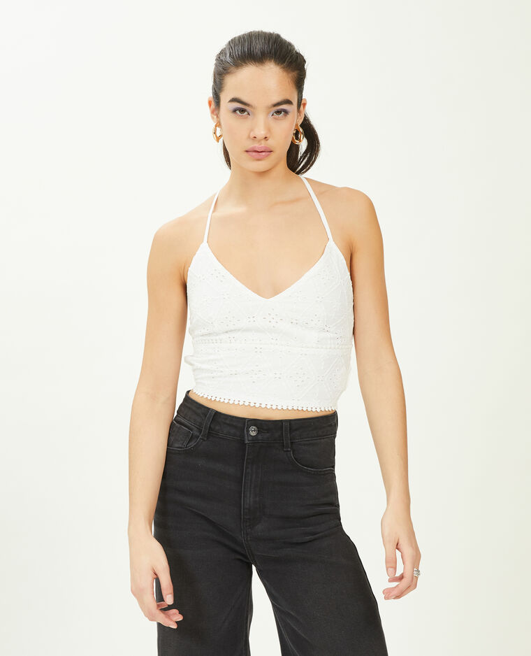 Top dos-nu broderie anglaise blanc - Pimkie
