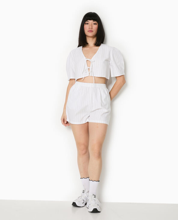 Blouse courte rayée avec nouettes blanc - Pimkie