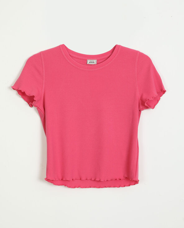 T-shirtcôtelé et volanté rose fuchsia - Pimkie