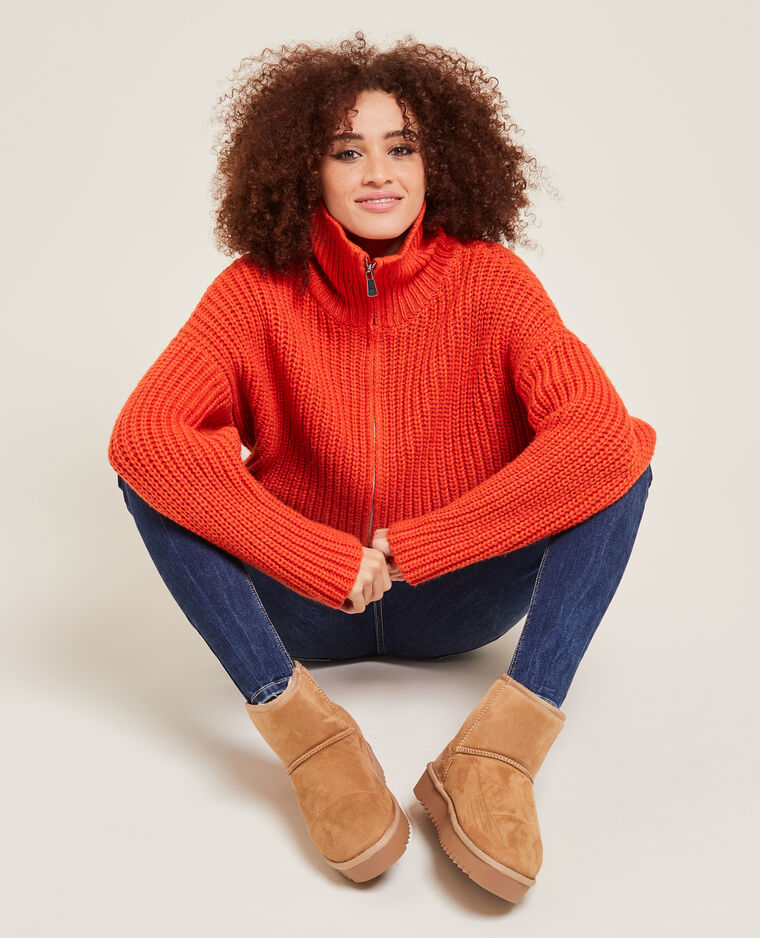 Gilet zippé grosse maille orange - Pimkie