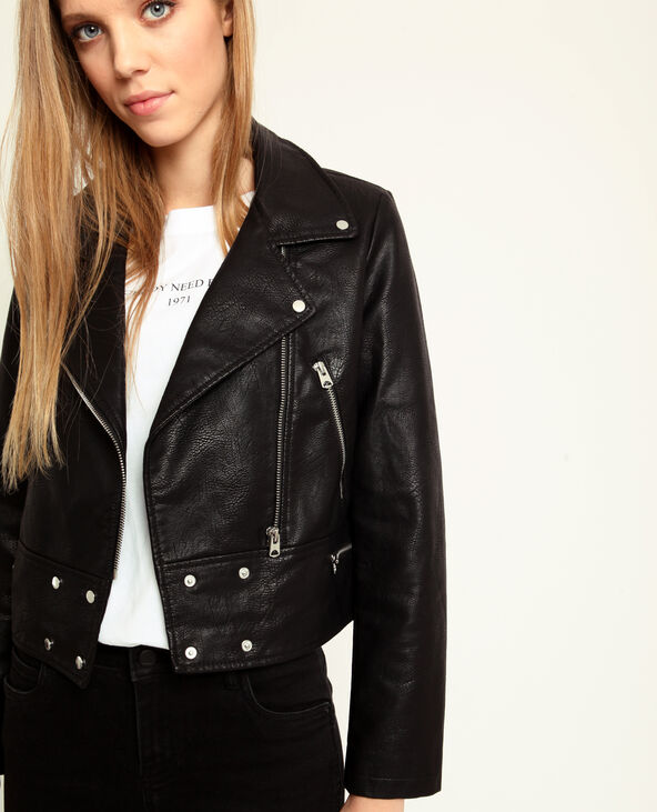 Veste biker en faux cuir noir - Pimkie