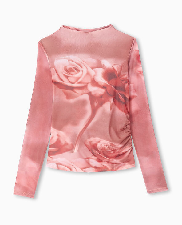 Top manches longues en résille motif roses rouge - Pimkie