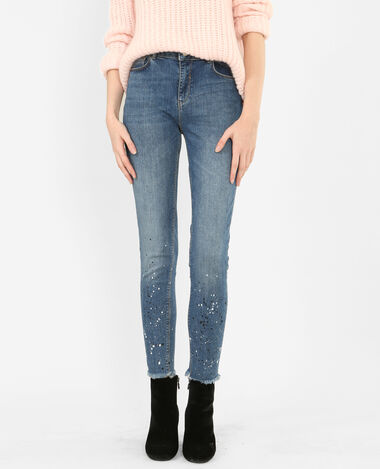 Jean skinny effet taches de peinture bleu foncé - Pimkie