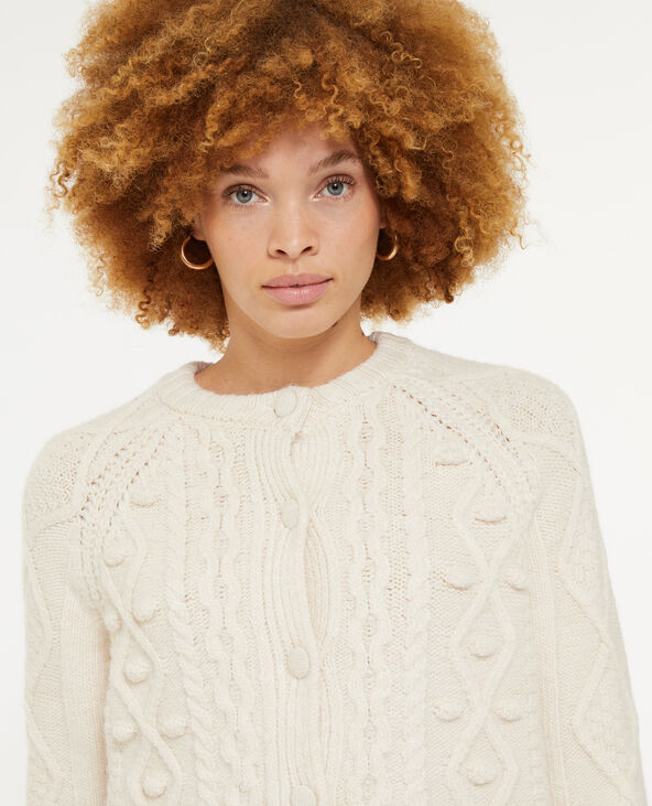 Gilet col rond maille fantaisie blanc - Pimkie