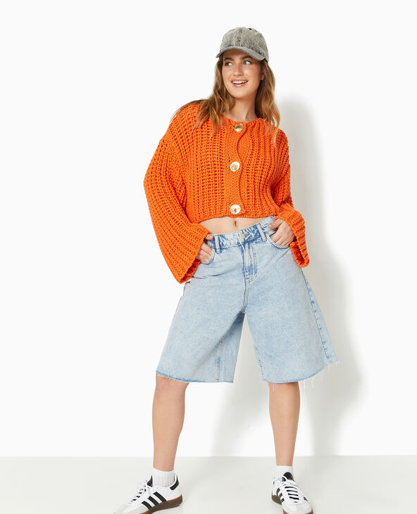Gilet grosse maille avec boutons métalliques orange - Pimkie